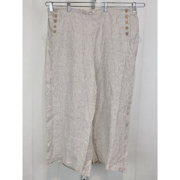 J. JILL Love Linen Striped Wide Leg Crop Pants Pull On Button Trim Beige 2X Plus - Picture 9 of 9